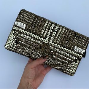 BCBG Gold Embellished Envelope Clutch